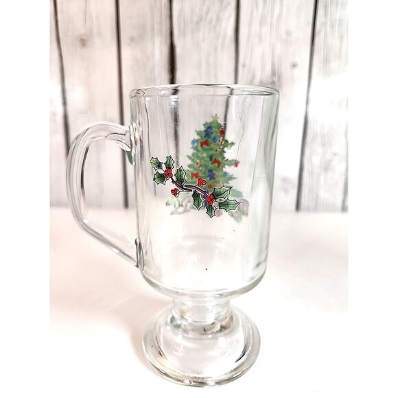 Luminarc Vintage Christmas Tree & Holly Glass Mugs Set Of 2 | Holiday Hostess - Picture 4 of 14